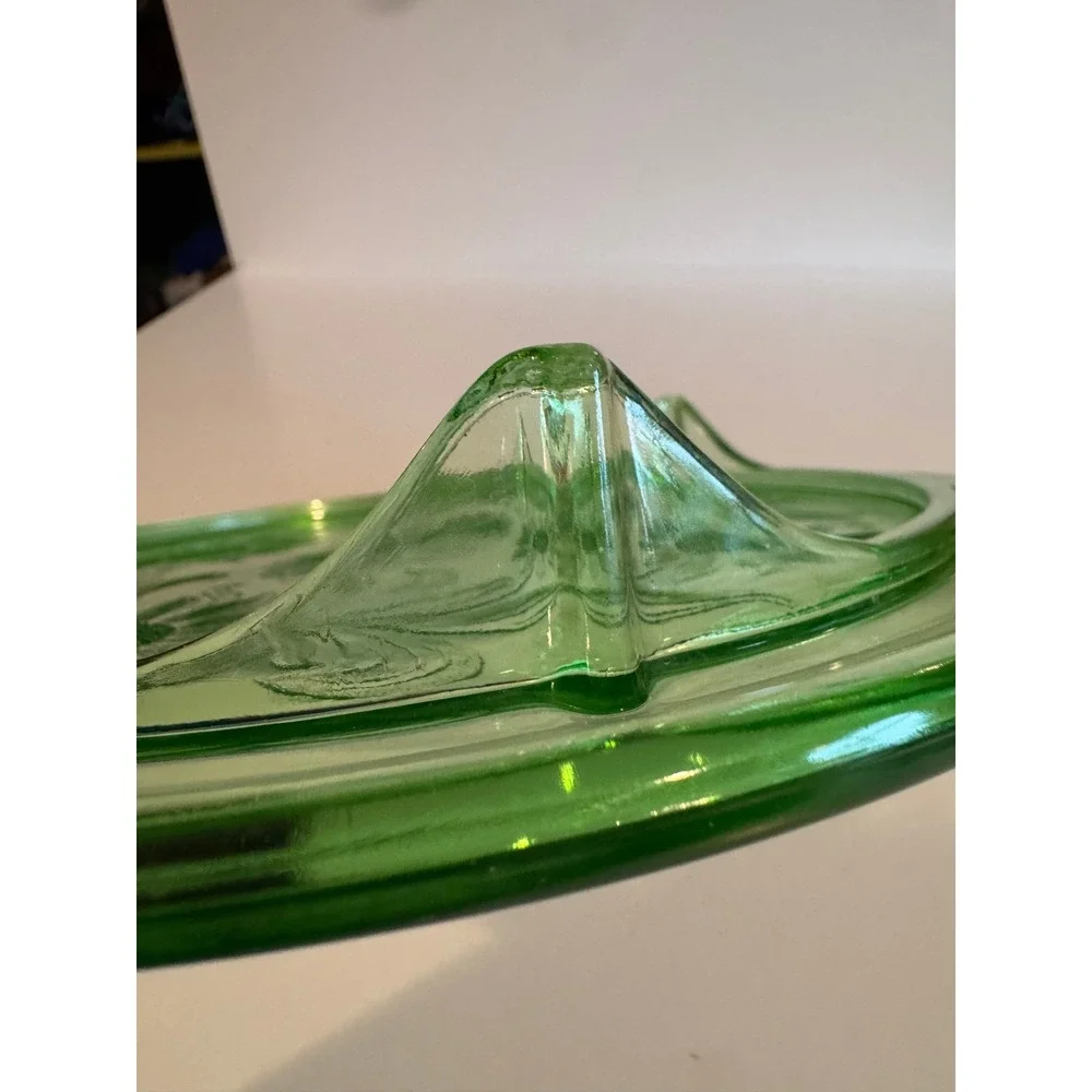 Vintage Uranium Depression Glass Cake Plate Floral Pattern Footed Glows Under UV